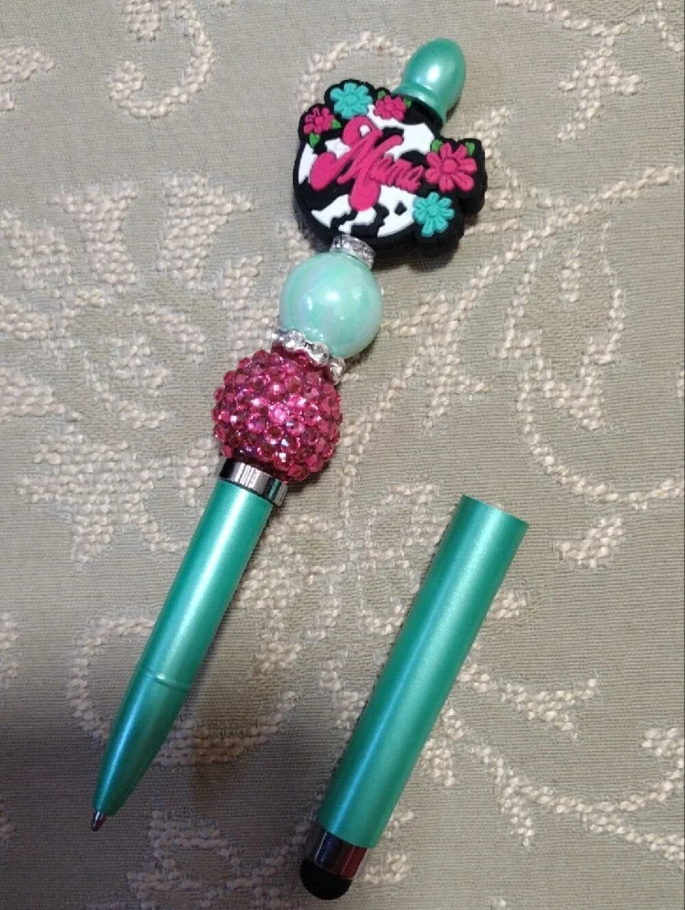 Beaded Pink & Teal Decorative Stylus Pen